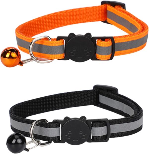 2 Pack Reflective Cat Collars Breakaway with Bells Adjustable Safe Buckle 8.26-13.77 in Cute Kitten Collar Nylon Cat Collars Set for Girl Boy Cats Pet Gifts Supplies Orange Black