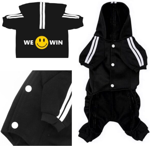 Weowin Pet Outfit - Cute Dog Hoodie Tracksuit Sweater Winter Clothes Pajamas Jumpsuit 4-Legs Black for Puppy Small Medium Large Dogs Girl or Boy (Large) - Image 4