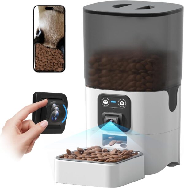 Automatic Cat Feeder with Manual Camera:2.4G WiFi Auto Pet Feeder with Video,Automatic Cat Food Dispenser with Two-Way Audio,Detachable for Easy Clean,1-10 Meals Per Day for Small Dog - 6L/25 Cup