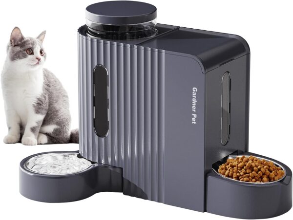 Automatic Gravity Cat Food Feeder and Water Dispenser Stainless Steel Two-in-One Set Large Capacity Dispenser for Medium, Large Dogs, Puppies, Kittens, Rabbits-(1.6 Gallons x 2)