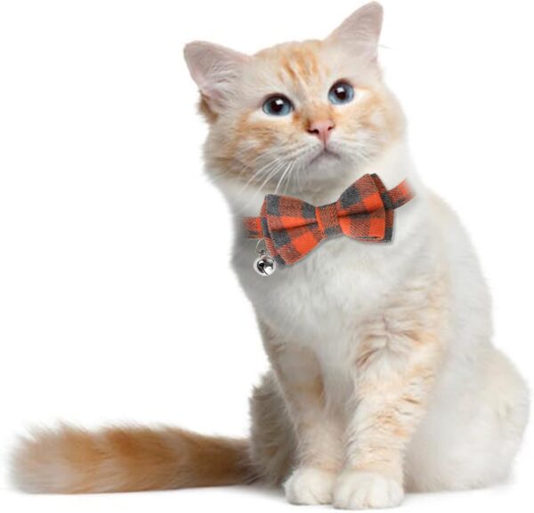 BANMODER Cat Collar Breakaway with Bells,Cute Cat Bow Tie,1 Pack safety Kitten Plaid & Flower Collar for Girl Boy Male Cats (Orange) - Image 7