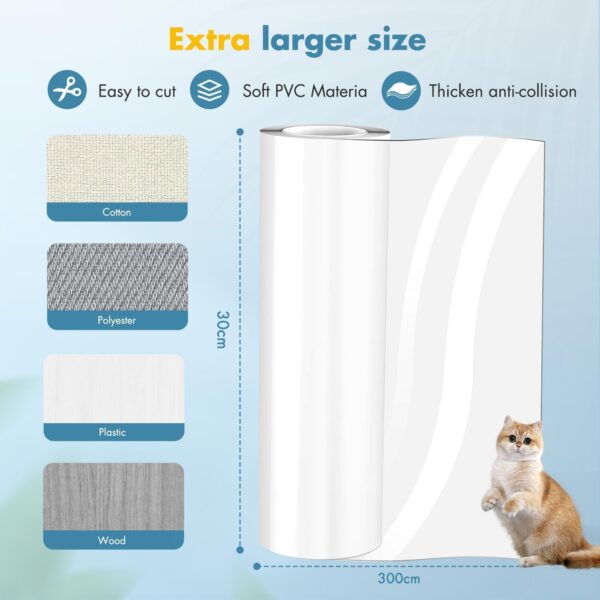 Cat Scratch Furniture Protector,11.8"x118" Single-Sided Sticky Couch Protector from Cat Claws Cat Furniture Protector, Flexible Furniture Protectors from Cats Scratching Cat Couch Protector - Image 3