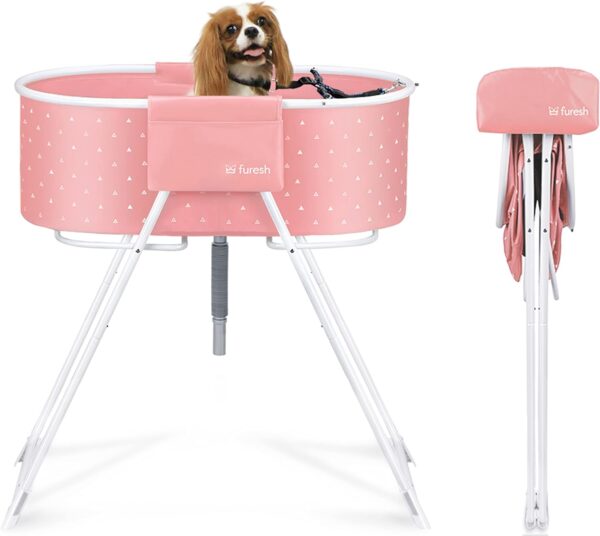 Insider Dog Bath Tub and Wash Station for Bathing Shower and Grooming, Elevated Foldable and Portable, Indoor and Outdoor, for Small and Medium Size Dogs, Cats and Other Pet (Pink)