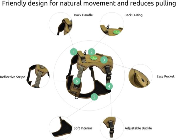 Tactical Dog Harness for Medium Large Dogs, No Pull Dog Harness with Reflective Strips and Pocket, Heavy Duty Dog Harness Collar Leash Set/L - Image 3