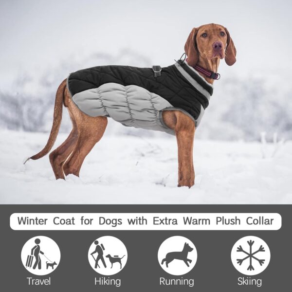 FUAMEY Dog Coat,Warm Dog Jacket Winter Coat Paded Dog Fleece Vest Reflective Dog Cold Weather Coats with Built in Harness Waterproof Windproof Dog Snow Jacket Clothes with Zipper Black Small - Image 3