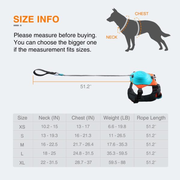 Dog Harness with Retractable Leash，2-in-1 Big & Medium Dog Harness Vest with Built-in Auto-Stop Function Leash, 370 LB of Pull Adjustable Dog Walking Harness-L, Hand Free Dog Leash Harness Set - Image 3