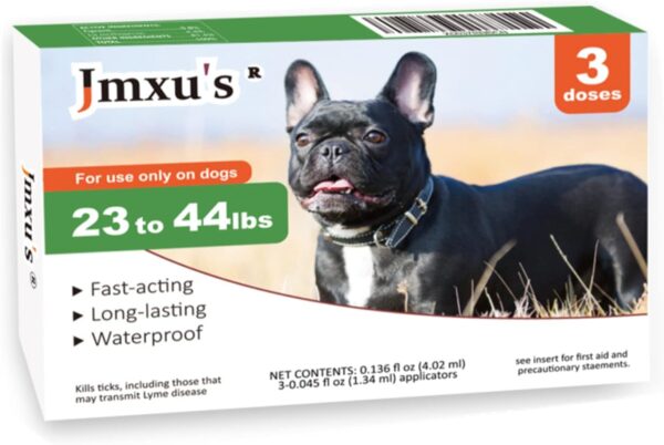 Flea and Tick Prevention for Dogs, Dog Flea & Tick Control with Fipronil, Long-Lasting and Fast-Acting Topical Flea & Tick Treatment Drops for Medium Dogs, 23 to 44 lbs, 3 Doses