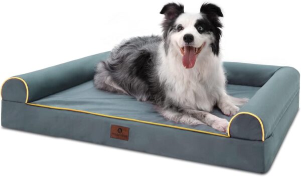 Hygge Hush 100% Waterproof Dog Bed, U Shaped Washable Dog Bed with Removable Cover and Bolster, Orthopedic Dog Bed with Nonskid Bottom(Grey,42"x30")