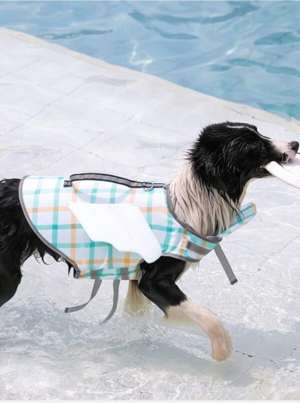 Plaid Dog Life Jacket with Wing,Dog Lifesaver with Rescue Handle,Pet Life Safety Vest for Swimming Boating Pool, Dog Water Floatation Vest for Small Medium Large Dogs (Medium)