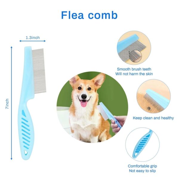 5-in-1 Dog Brush Grooming Kit - Dog Grooming Supplies Dog Dematting Rake for Shorted Haried Dogs, Bath Brush For Long Hair Dogs And Dematting Comb (Set of 5, Blue) - Image 6