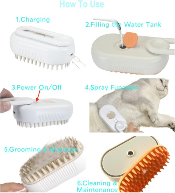 Cat Steam Brush, PetSteam Brush for Cats and Dogs, Pet Hair Removal and Grooming Tool with 3 in 1 Function, Pet Supplies for Small Medium Large Dogs and Cats - Image 4