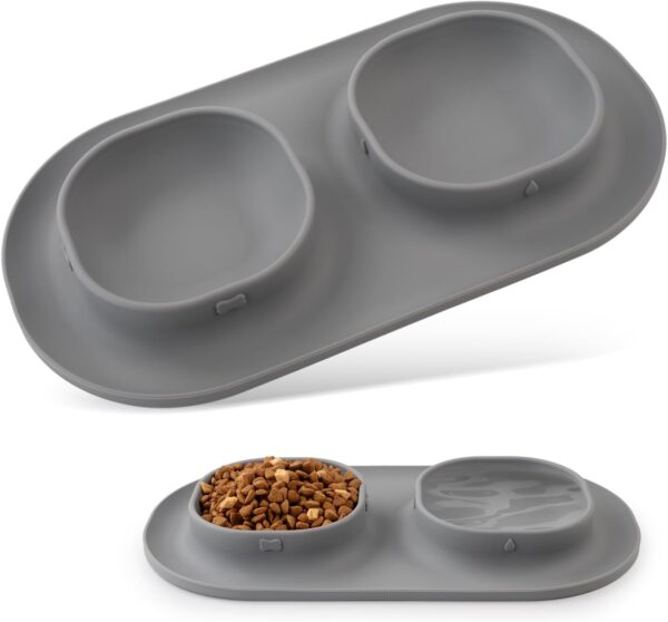 Dog Food Water Bowls for Puppy - Small Medium Dogs Feeder Bowl Mat No-Spill and Non-Skid Dog Dish Pet Feeding Station,Grey