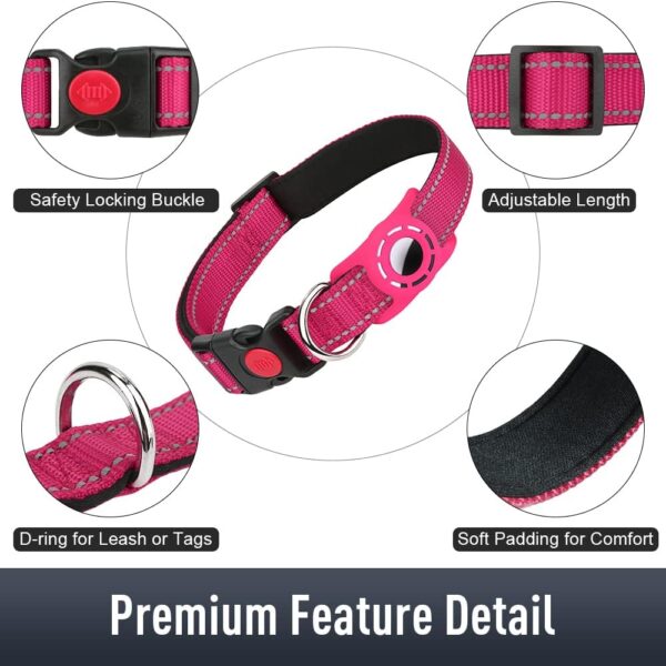 Airtag Dog Collar for Medium Dogs, Reflective Dog Collars with AirTag Holder, Soft Padded & Safety Locking Buckle, Nylon Pet Collar Adjustable for All Breeds, HotPink - Image 5