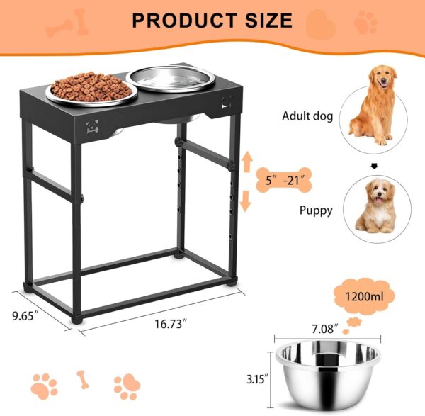 Elevated Dog Bowl Large Breed with Slow Feeder, Dog Bowl Stand 5 Height Adjustable with Two 304 Stainless Steel Dog Food Bowl, Raised Dog Bowls for Lager Sized Dog - Image 4