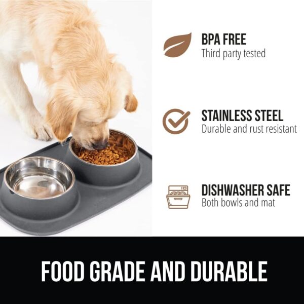 Gorilla Grip 100% Waterproof BPA Free Cat and Dog Bowls Silicone Feeding Mat Set, Stainless Steel Bowl Slip Resistant Raised Edges, Catch Water, Food Mess, No Spills, Pet Accessories, 1 Cup, Gray - Image 5