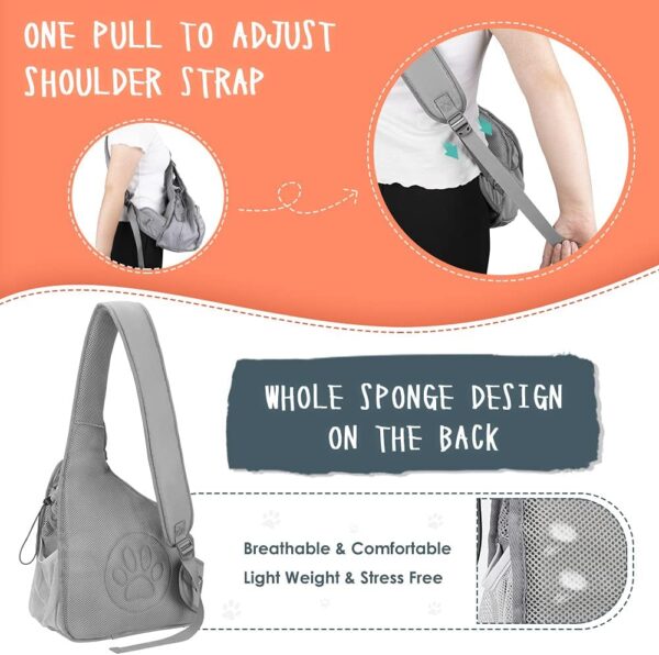 SlowTon Pet Dog Sling Carrier, Hands Free Hard Bottom Papoose Small Animal Puppy Up to 6 lbs Travel Bag Tote Breathable Mesh Support Adjustable Padded Strap Pocket Safety Belt Machine Washable - Image 4