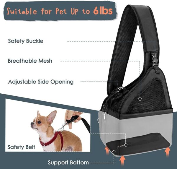 Lukovee dog slings for small dogs, Hard Bottom Support & Adjustable Soft Padded Shoudler Strap Dog Sling Carrier, Dog Purse with Button Closure & Zipper pockets (for Pets up to 6 lbs, Black) - Image 3