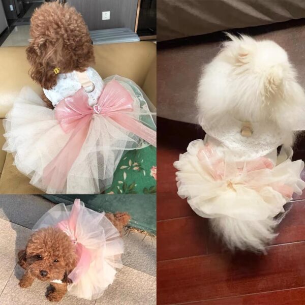 White Small Dog Wedding Dress with D-Ring, Bow knot Puppy Clothes for Small Dog Girl,Cat Birthday outfit, Pet Party Dress for Kitten Chihuahua Yorkie Pomeranian (White, Medium) - Image 6