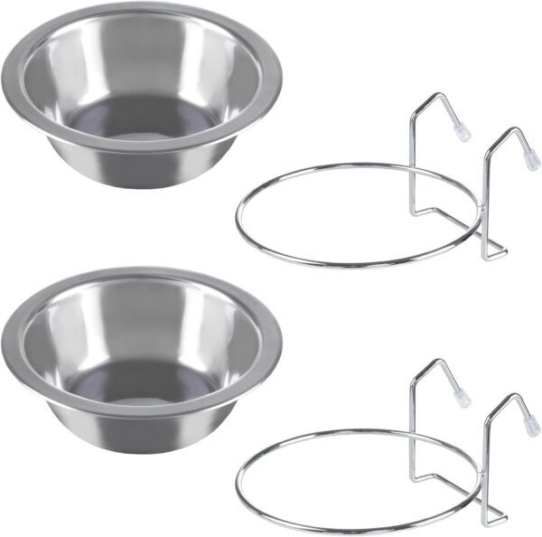 Set of 2 Stainless-Steel Dog Bowls - Cage, Kennel, and Crate Hanging Pet Bowls for Food and Water - 20oz Each and Dishwasher Safe by PETMAKER,Silver - Image 3