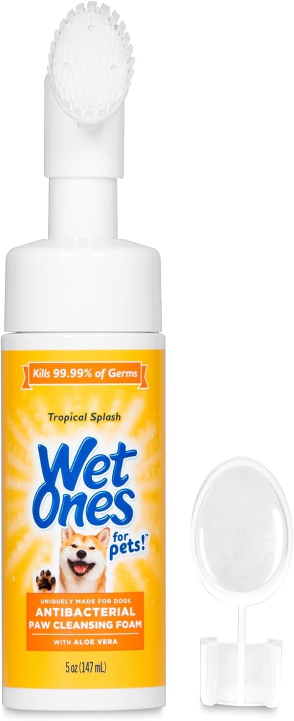 Wet Ones for Pets Antibacterial Dog Paw Cleansing Foam with Built-in Paw Scrubber Brush, Tropical Splash Scent | Dog Paw Cleaner with Antibacterial Foam and Brush, 5 oz - 6 Pack - Image 2