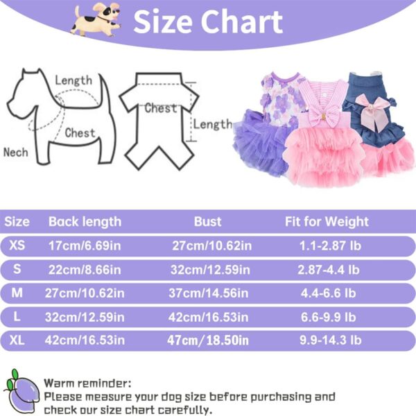 Sebaoyu Dog Dresses for Small Dogs Girl 3 Pack Summer Puppy Clothes Outfit Apparel Female Cute Cat Skirt Pup Tutu Pink Yorkie Clothing Breathable Pet Dress for French Bulldog Chihuahua (AA, X-Small) - Image 6