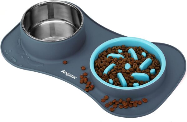 Slow Feeder Dog Bowls 3 in 1 Stainless Steel Dog Food and Water Bowls with Non-Spill and Non-Skid Silicone Mat to Slow Down Eating for Large Medium Small Breed Size Dogs and Cats