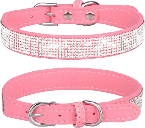 Small Dog Collar, Bling Rhinestone Diamond Fancy Crystal Glitter Pretty Jewel Pet Puppy Collars for XXS XS Small Medium Large Breed Girl Female Dogs Cats, Pink S - Image 2