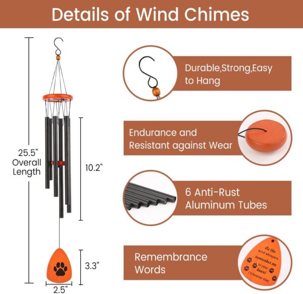 Wind Chimes for Outside, 25.5" Tuned Chime Dog Memorial Gifts for Loss of Dog, Loss of Dog Sympathy Gift, Dog Passing Away Gifts, Bereavement Gift, Pet Remembrance Gift in Memory of Dog Cat - Image 2