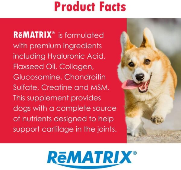 ReMATRIX Joint Support Supplement for Dogs - Glucosamine, Chondroitin, MSM, Omega-3 - Hip and Joint Pain Relief and Support for Dogs - Made in USA - 60 Soft Chews - Image 8