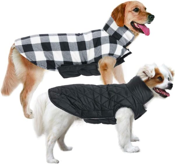 MIGOHI Dog Jackets for Winter, Reversible Dog Coat Windproof Waterproof Dog Winter Jackets for Cold Weather, British Style Plaid Dog Coats Warm Dog Vest for Small Medium Large Dogs, Black M