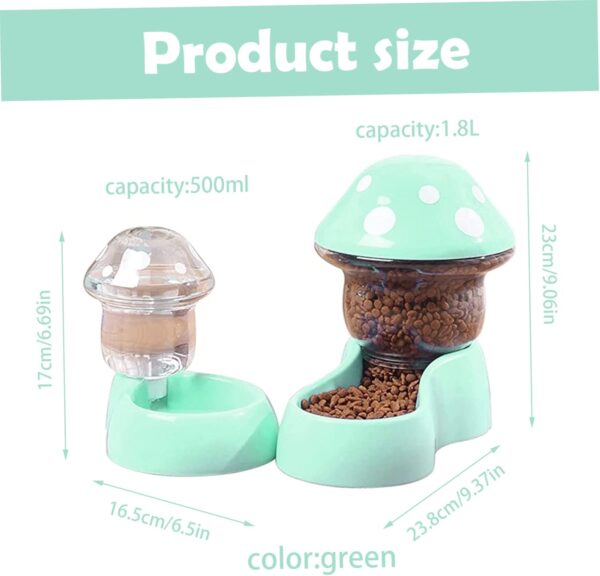 Cat Food and Water Bowls, Pet Food Feeder Self-Dispensing Cat Feeder Pet Dry Food Dispenser Pet Waterer for Small Medium Big Pets Green - Image 3