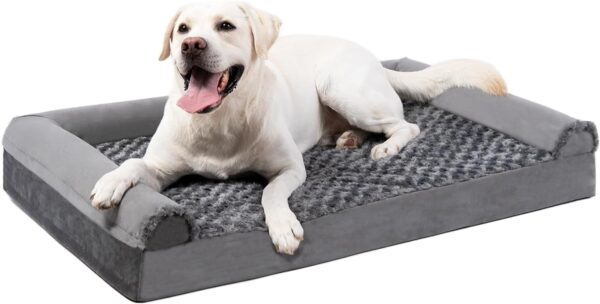 MIHIKK Orthopedic Dog Bed for Medium Large Dogs - Big Pet Sofa Bed with Removable Washable Cover, Waterproof Lining, Nonskid Bottom, Foam Dog Couch Bed with Sides Bolster, Grey,36x27x6 Inch