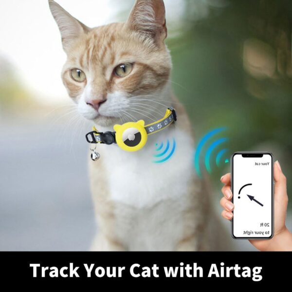 2 Pack Cat Collar Airtag Holder with Bells, Kitten Collar with Apple Airtag Holder for Cats,Adjustable Reflective Cat Collar with Breakaway Buckle for Girl Boy Cats。 (Yellow) - Image 7