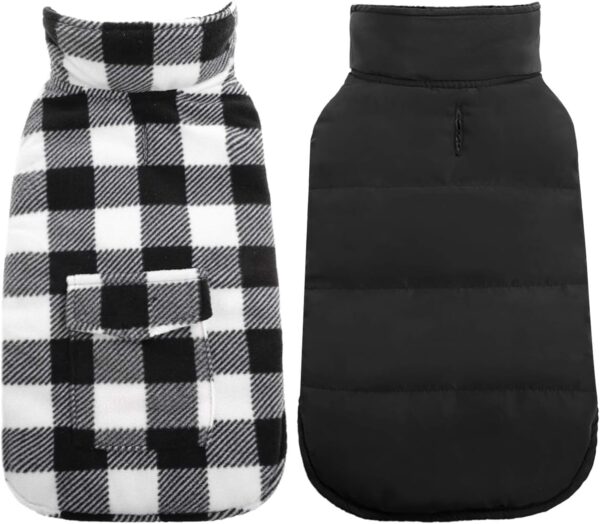 Kuoser Dog Winter Coat, Windproof Dog Fleece Jacket British Style Plaid Cold Weather Dog Vest Coats, Reversible Cozy Warm Dog Clothes Pet Apparel for Small Dogs XS - Image 8