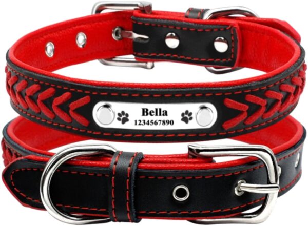 Personalized Dog Collars for Small Medium Large Dogs,Custom Dog Collar with Name Plate,Braided Leather Dog ID Collars, Option to Blue,Pink,Red,Purple,Yellow - Image 2