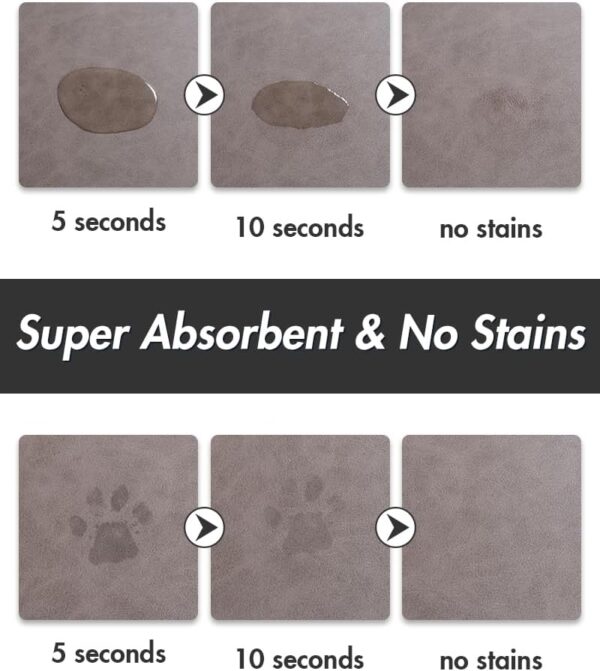 MontVoo-Absorbent Pet Feeding Mat-No Stains Dog Mat for Food and Water Bowl-Quick Dry Dog Cat & Dog Food Mat Water Dispenser Mat-Pet Supplies Mat-Dog Water Bowl Mat for Messy Drinker (12"x19", Brown) - Image 2