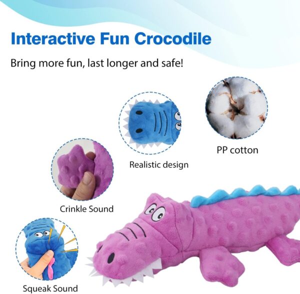 Dog Squeaky Toys, Durable Stuffed Crinkle Plush Dog Chew Toys for Puppy Teething, Interactive Dog Toys for Small, Medium and Large Dogs (Blue+Purple, Crocodiles) - Image 4