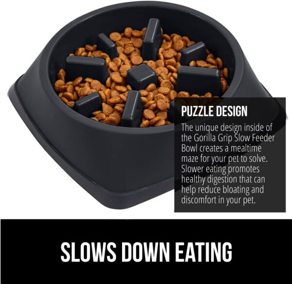 Gorilla Grip Slow Feeder Dog and Cat Bowls, Interactive Puzzle Toy for Dogs and Cats Food Training, Keeps Pets Busy and Prevents Puppy Overeating, Large, Small Breeds, 100% BPA Free, 2 Cup Black - Image 3