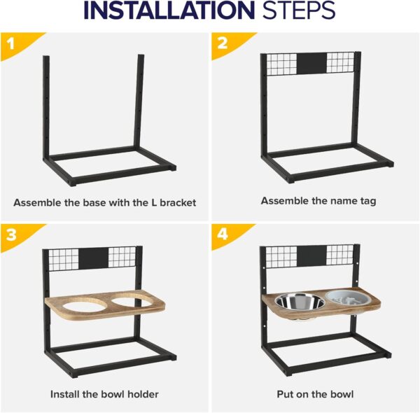 Ciconira Metal Elevated Dog Bowls with Slow Feeder & Spillproof Mat, 8°Tilted Raised Dog Bowl Stand with Two 1.3L Stainless Steel Food Water Bowls,4 Height Adjustable for Large Medium, Small Dogs - Image 7