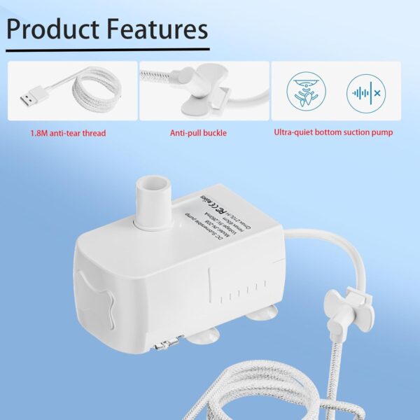 Replacement P-ump for 2.3gal/300oz Large Dog Water Fountains has a 6-Foot Power Cord with Tear-Resistant Design Ultra-Quiet Energy-Efficient - Image 2