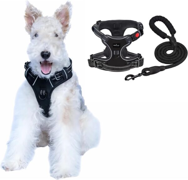 Dog Harness and Leash Set, No Pull Dog Harness for Large Dogs, Reflective Easy Control Harness for Small, Medium, Large Dogs, Adjustable Dog Harness with Leash 5 ft. (Black, Extra Large)