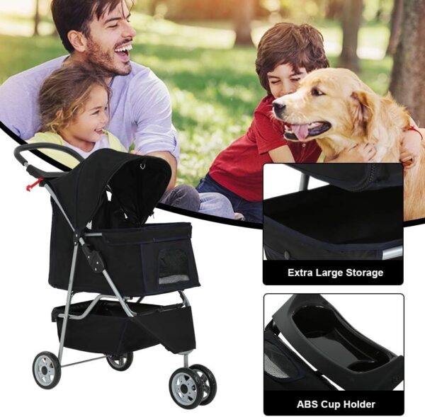 BestPet 3 Wheels Pet Stroller Dog Cat Cage Jogger Stroller for Medium Small Dogs Cats Travel Folding Carrier Waterproof Puppy Stroller with Cup Holder & Removable Liner,Black - Image 4