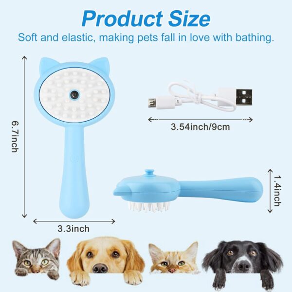 Cat Steam Brush, 3 in 1 Cat Steamy Brush Cleanser, Silicone Massage Grooming Brush for Shedding, Pet Hair Cleaning Brush Comb for Cats Dogs(Blue Cat) - Image 2