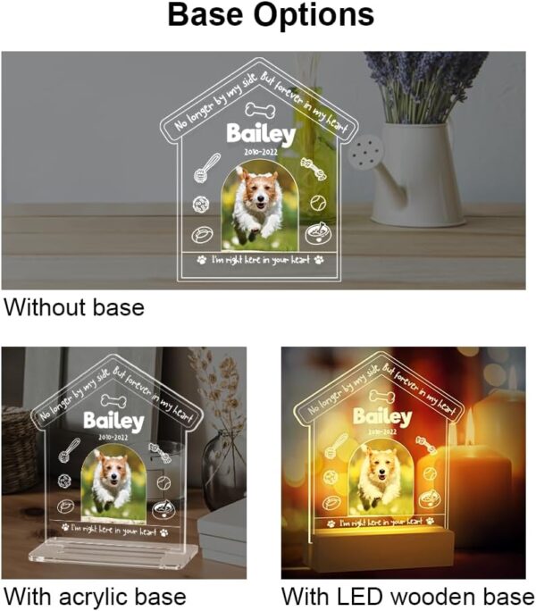 Personalized Dog Memorial Gifts for Loss of Dog, Pet Memorial Gifts for Dog Cat, Personalized Night Light Dog Memorial Photo Plaque (D - Dog) - Image 5