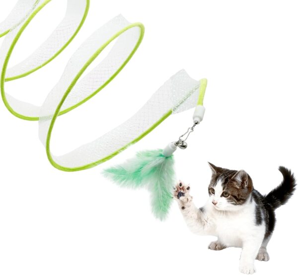 Self Play Cat Hunting Spiral Tunnel Toy, Folded Cat Tunnel Toy Spiral Cat Toy, Cat Spring Toy Spiral Cat Toys for Indoor Cats Play Exercise (Green) - Image 6