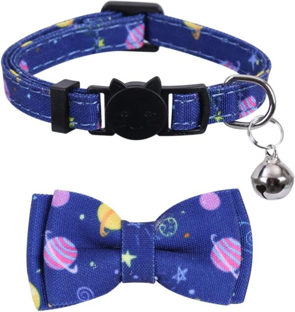 2 Pack/Set Cat Collar Breakaway with Cute Bow Tie and Bell for Kitty Adjustable Safety - Image 2