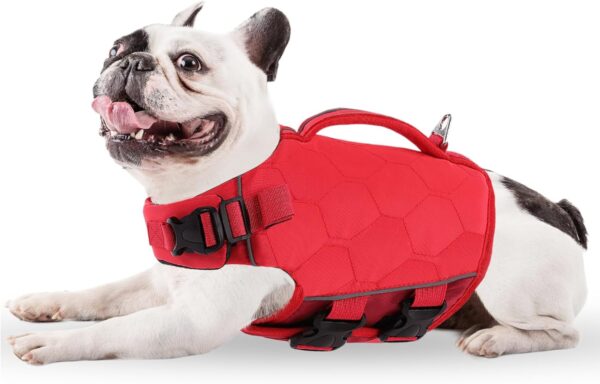 MIGOHI Dog Life Jacket Large,Dog Life Jacket,High Flotation Dog Life Vest for Swimming Surfing Boating English Bulldog,Reflective Pet Lifesaver Preserver,Dog Vest Harness Dog Beach Essentials,Red,L - Image 2