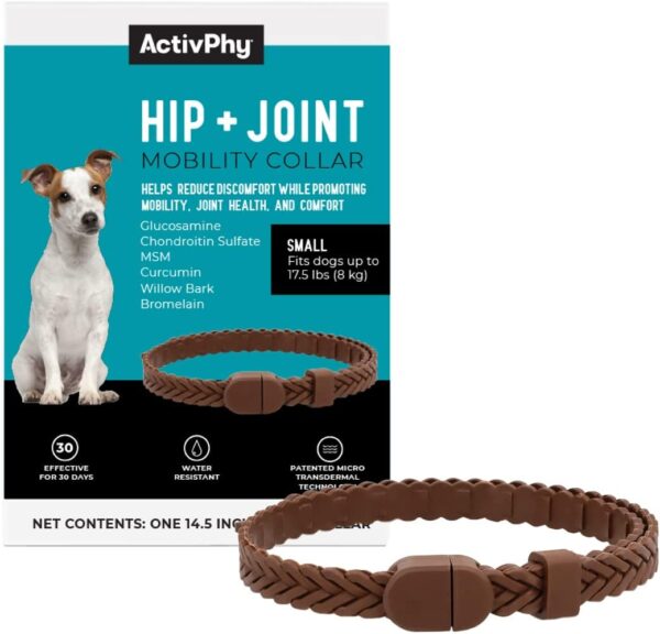 Hip + Joint Mobility Collar for Dogs with Glucosamine, Chondroitin, MSM, and More | Convenient & Easy | 30 Days of Continuous Support | Water Resistant (Small)