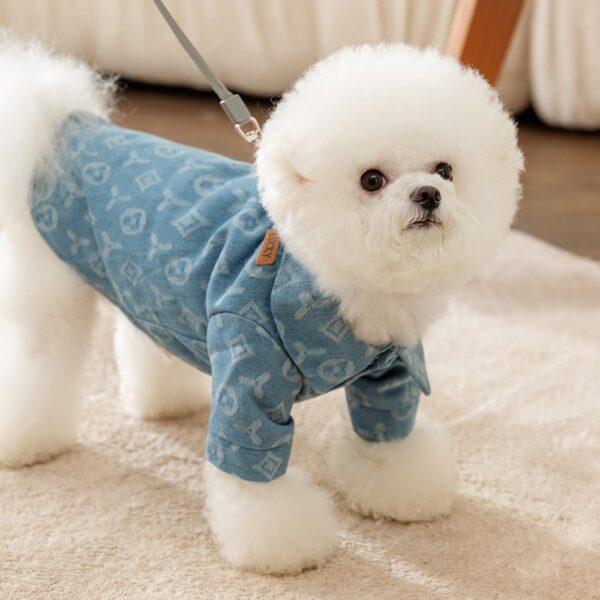 Clothes for Dogs Puppy Clothes Boy Dog Shirts Dog Clothes for Small Dogs Denim Shirt with Leash Ring Dog Pjs Female Pet Clothes Outfits Dog Hoodie Soft Puppy Sweatshirt Cat Shirts Light Blue S - Image 2