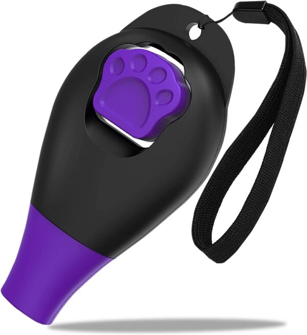 2-in-1 Dog Whistle Dog Training Clicker for Dogs Cats Birds Puppy Training (Black Purple)